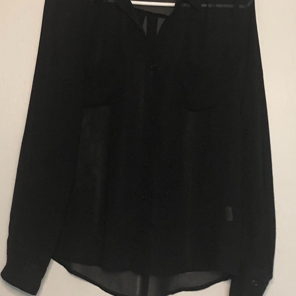 MINE Formal Blouse Top Black Sheer Sz L